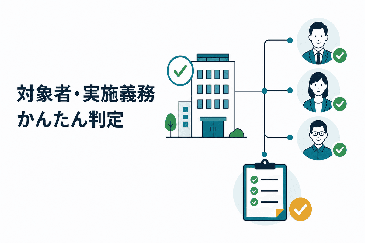 対象者・実施義務をかんたん判定。事業場ごとに対象者を確認するイメージ図